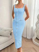 Slit Square Neck Sleeveless Midi Dress