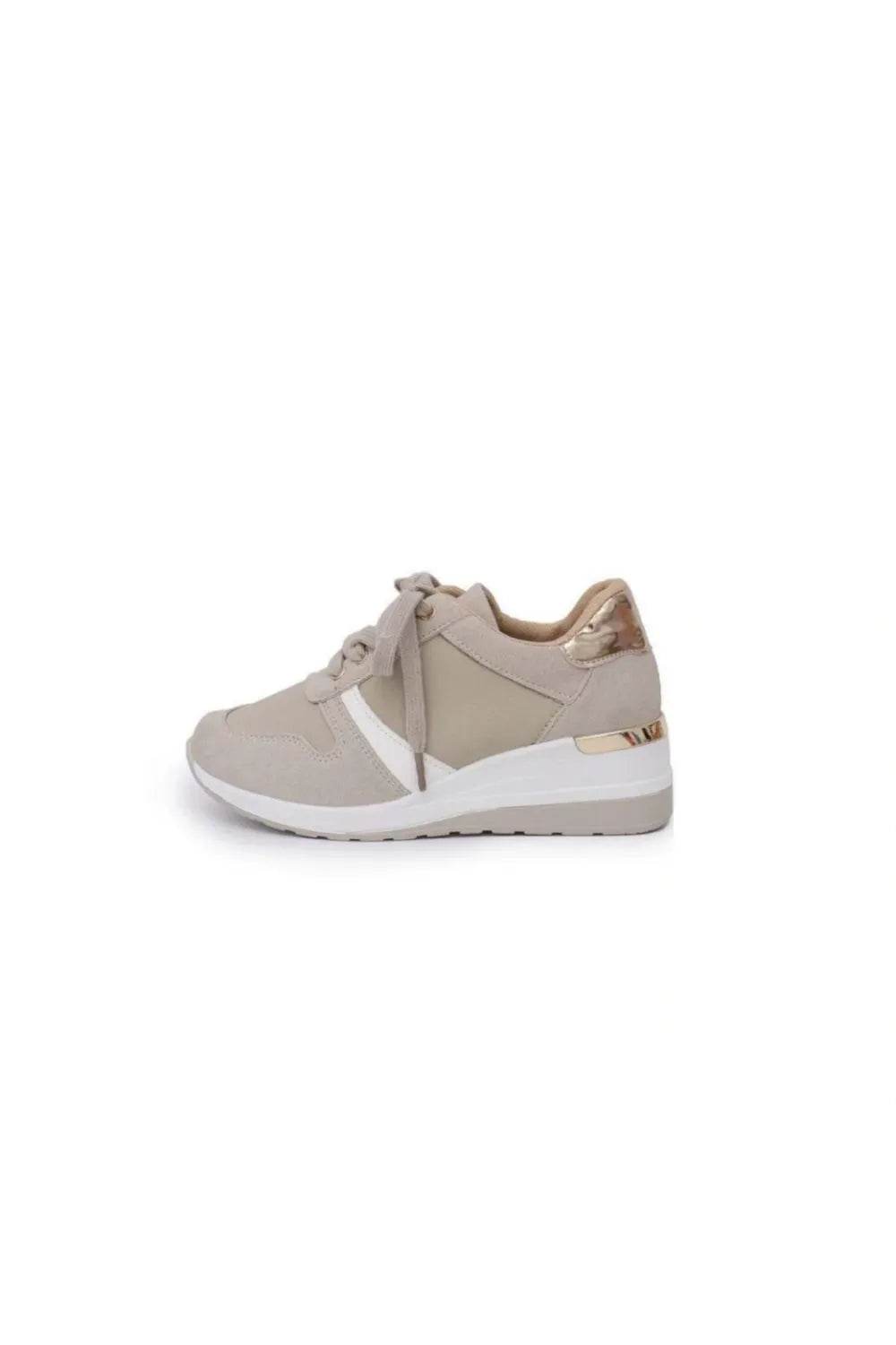 Lace Up Wedge Sneakers Beige for a perfect OOTD – dress to impress outfits from Amexza