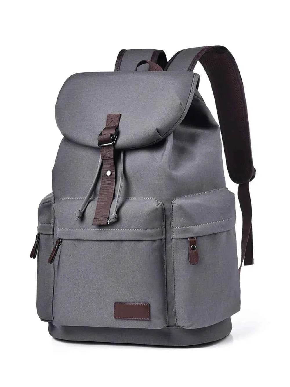 Multi Pockets Adjustable Strap Canvas Backpack Bag Gray One Size for a perfect OOTD – dress to impress outfits from Amexza