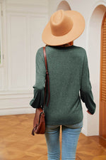 Contrast V-Neck Long Sleeve Blouse - Amexza