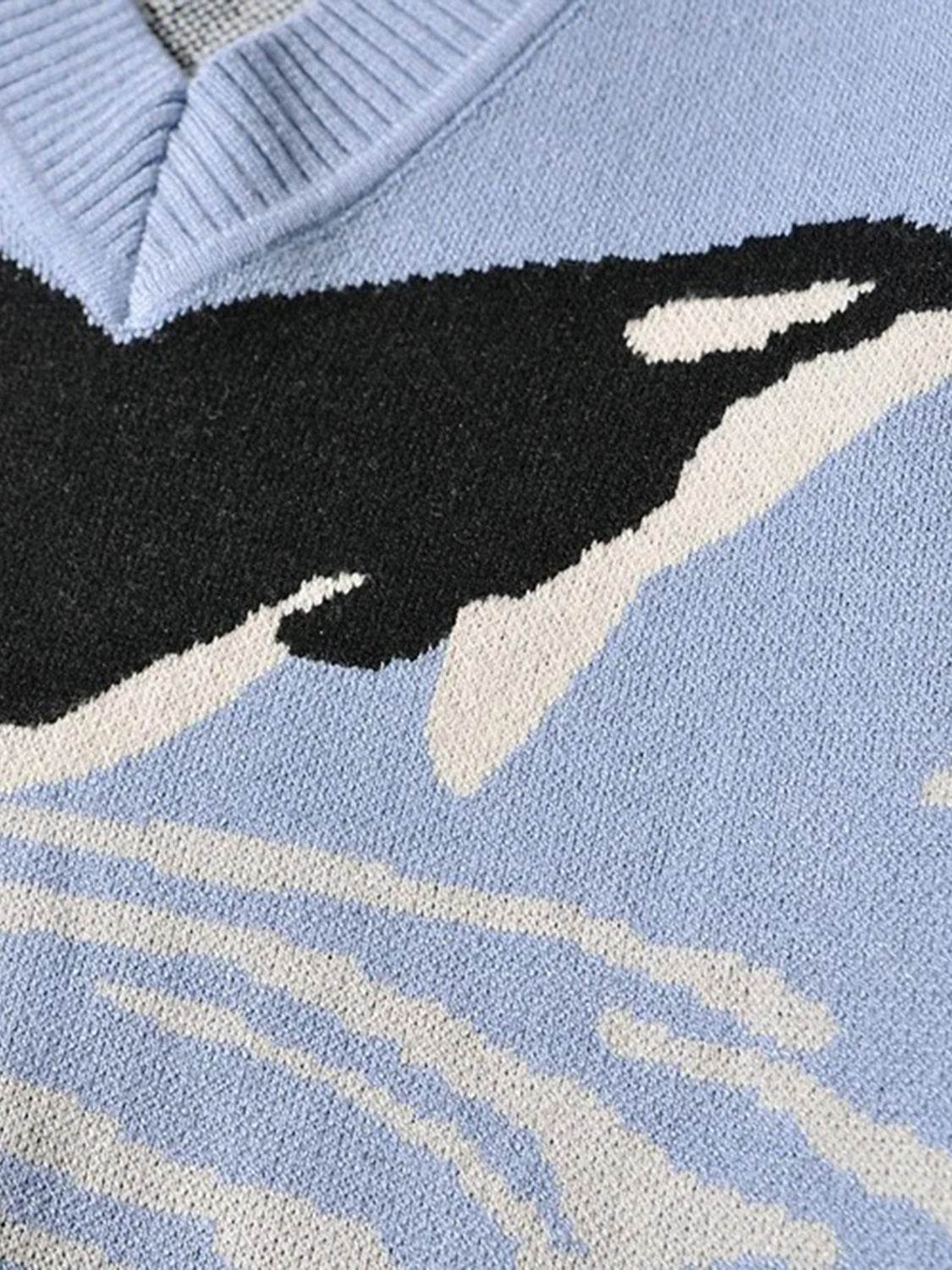 Printed V-Neck Long Sleeve Sweater for a perfect OOTD – dress to impress outfits from Amexza