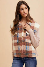 Annie Wear Faux Fur Plaid Button Up Jacket - Amexza