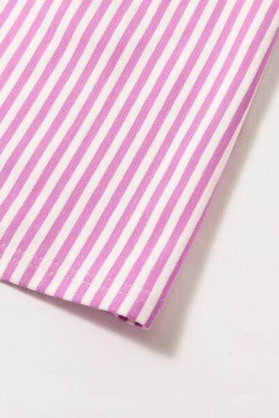 Striped Round Neck Three-Quarter Sleeve Mini Dress for a perfect OOTD – dress to impress outfits from Amexza