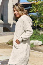 Double Take Full Size Hooded Teddy Bear Jacket with Thumbholes - Amexza