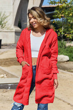 Double Take Full Size Hooded Teddy Bear Jacket with Thumbholes - Amexza
