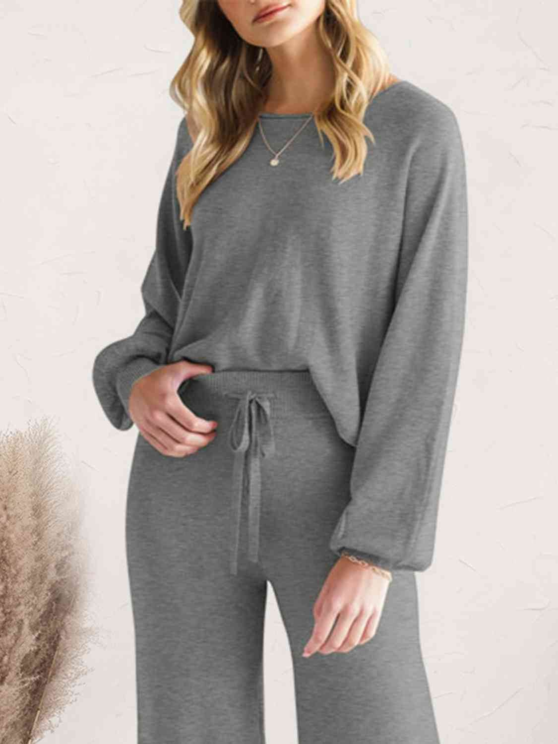 Long Sleeve Lounge Top and Drawstring Pants Set for a perfect OOTD – dress to impress outfits from Amexza
