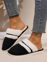 Contrast Faux Fur Round Toe Slippers Black for a perfect OOTD – dress to impress outfits from Amexza