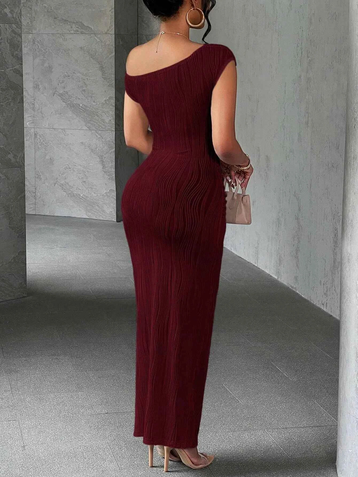 Asymmetrical One Shoulder Bodycon Maxi Dress