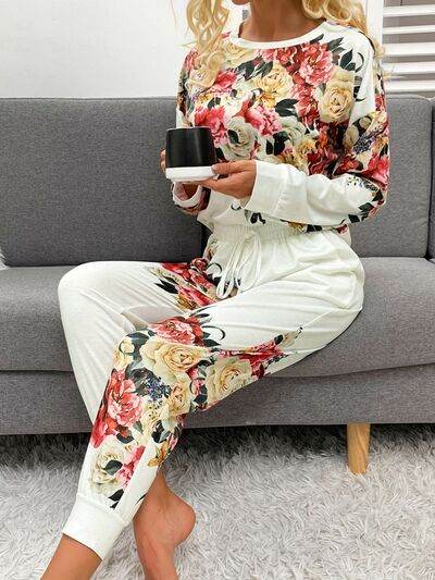 Shiny Printed Round Neck Top and Pants Lounge Set for a perfect OOTD – dress to impress outfits from Amexza