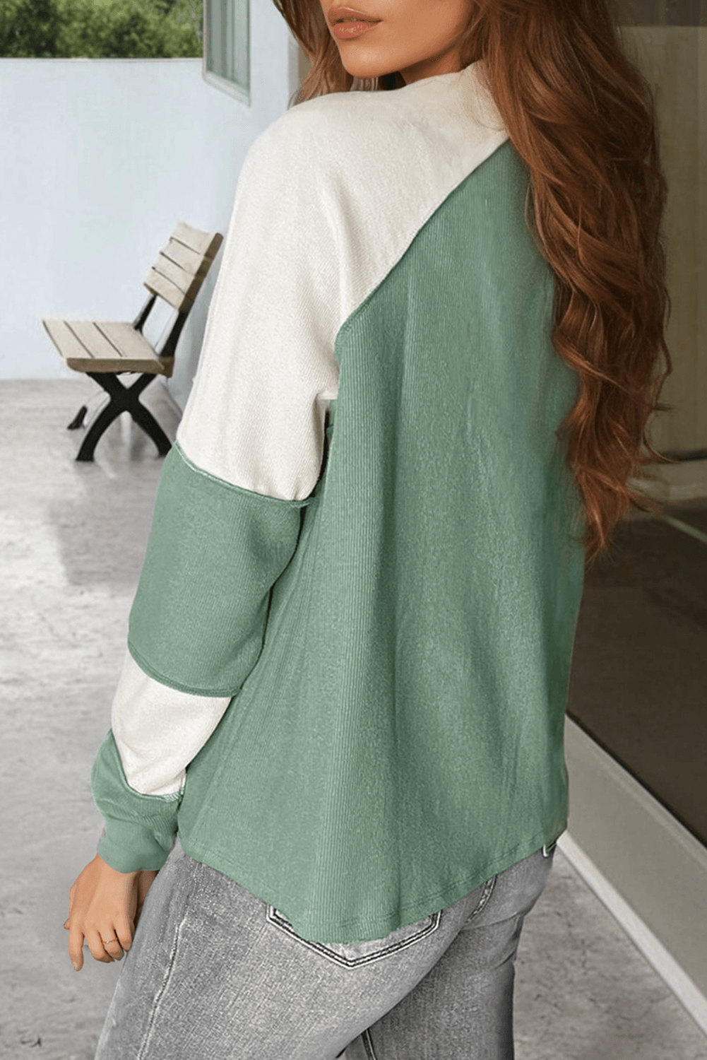 Color Block Round Neck Raglan Sleeve Top for a perfect OOTD – dress to impress outfits from Amexza