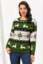 Reindeer Round Neck Sweater Green for a perfect OOTD – dress to impress outfits from Amexza