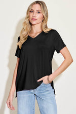 Basic Bae Bamboo Full Size V-Neck High-Low T-Shirt - Amexza