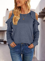 Round Neck Ruffled Cold-Shoulder Blouse - Amexza