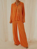 Collared Neck Long Sleeve Top and Pants Lounge Set Orange for a perfect OOTD – dress to impress outfits from Amexza