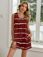 Striped Round Neck Tank and Shorts Lounge Set Burgundy for a perfect OOTD – dress to impress outfits from Amexza