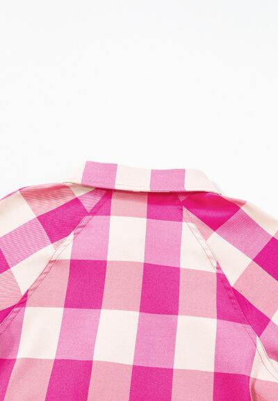 Ruched Plaid Three-Quarter Sleeve Shirt Dress for a perfect OOTD – dress to impress outfits from Amexza