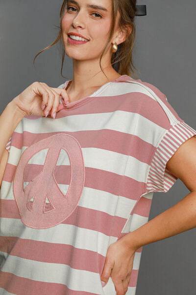 Umgee Peace Applique Striped Short Sleeve Mini Dress for a perfect OOTD – dress to impress outfits from Amexza
