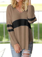 Striped V-Neck Long Sleeve Sweater for a perfect OOTD – dress to impress outfits from Amexza