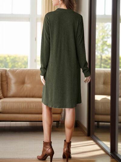 Notched Long Sleeve Mini Dress with Pockets for a perfect OOTD – dress to impress outfits from Amexza
