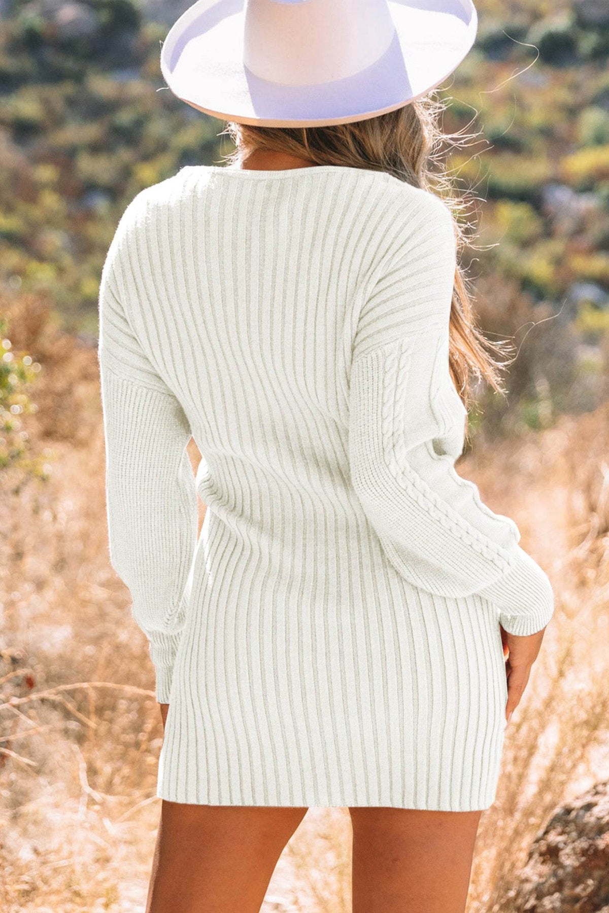 Cable-Knit Surplice Lantern Sleeve Sweater Dress for a perfect OOTD – dress to impress outfits from Amexza