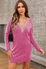 V-Neck Long Sleeve Mini Sweater Dress for a perfect OOTD – dress to impress outfits from Amexza