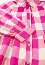 Ruched Plaid Three-Quarter Sleeve Shirt Dress for a perfect OOTD – dress to impress outfits from Amexza