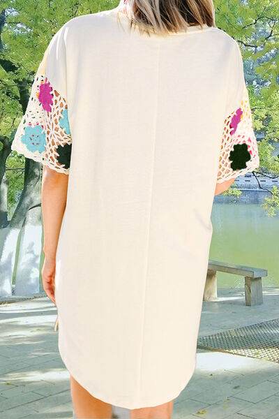 Openwork Crochet Round Neck Half Sleeve Dress for a perfect OOTD – dress to impress outfits from Amexza