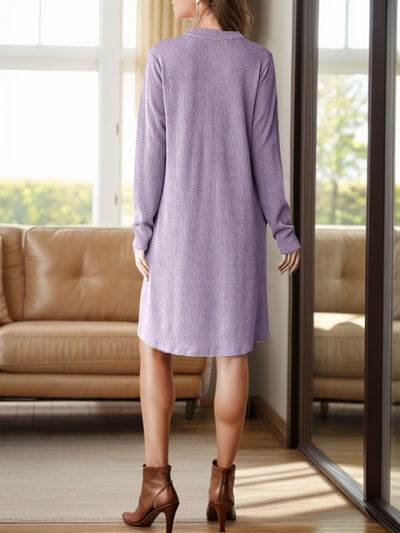 Notched Long Sleeve Mini Dress with Pockets for a perfect OOTD – dress to impress outfits from Amexza