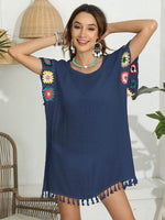 Tassel Boat Neck Flutter Sleeve Cover Up Dark Blue One Size for a perfect OOTD – dress to impress outfits from Amexza
