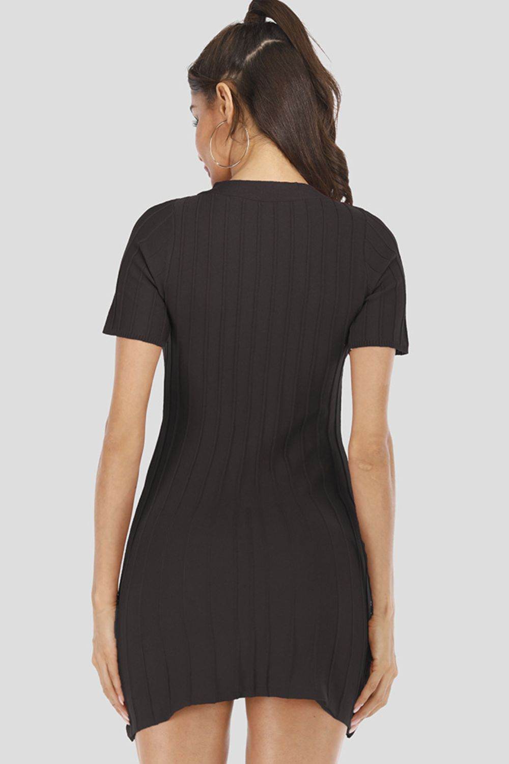Buttoned Short Sleeve V-Neck Knit Dress for a perfect OOTD – dress to impress outfits from Amexza