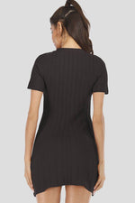 Buttoned Short Sleeve V-Neck Knit Dress for a perfect OOTD – dress to impress outfits from Amexza