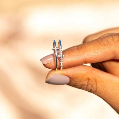 925 Sterling Silver Double Cross Ring for a perfect OOTD – dress to impress outfits from Amexza