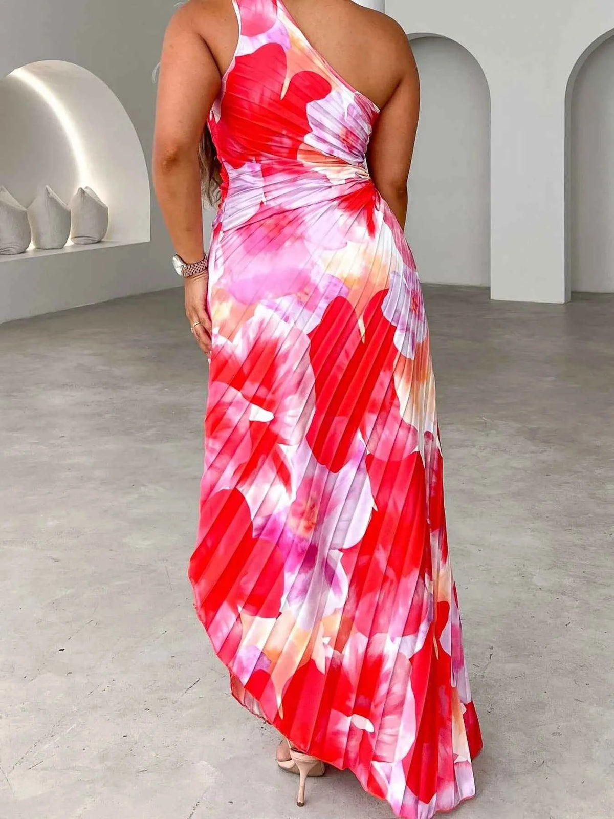 Printed One Shoulder Asymmetrical Maxi Dress