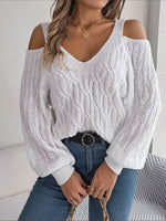 Cable-Knit Cold Shoulder Long Sleeve Sweater for a perfect OOTD – dress to impress outfits from Amexza