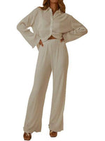 Collared Neck Long Sleeve Top and Pants Lounge Set for a perfect OOTD – dress to impress outfits from Amexza