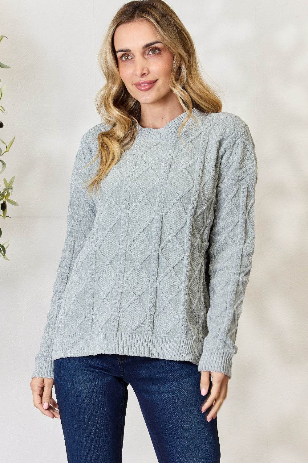BiBi Cable Knit Round Neck Sweater for a perfect OOTD – dress to impress outfits from Amexza