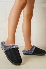 Cable-Knit Fluff Round Toe Slippers Black for a perfect OOTD – dress to impress outfits from Amexza