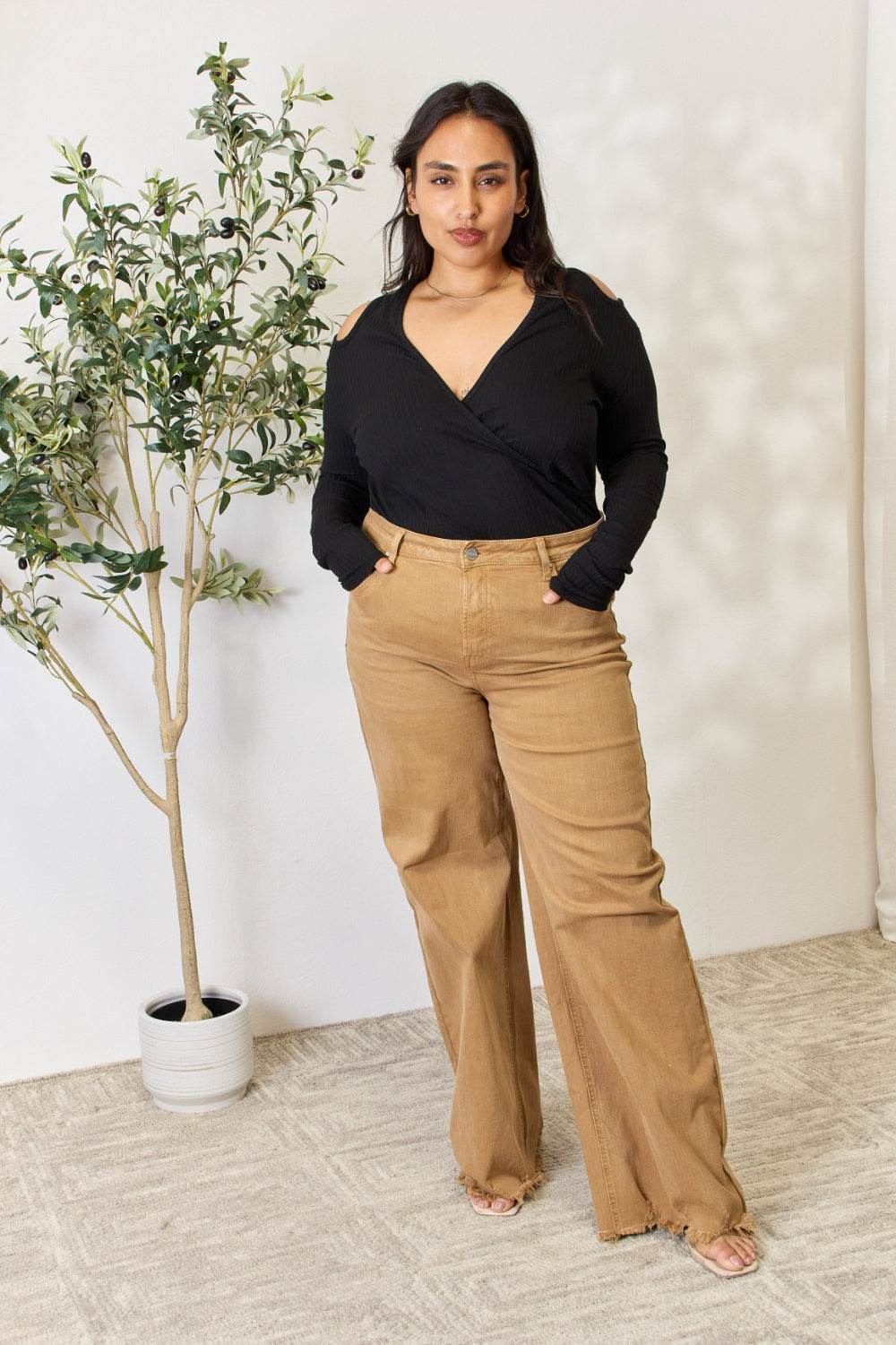 Culture Code Full Size Ribbed Surplice Cold Shoulder Top for a perfect OOTD – dress to impress outfits from Amexza