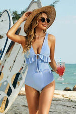 Ruffled Plunge Wide Strap One-Piece Swimwear for a perfect OOTD – dress to impress outfits from Amexza