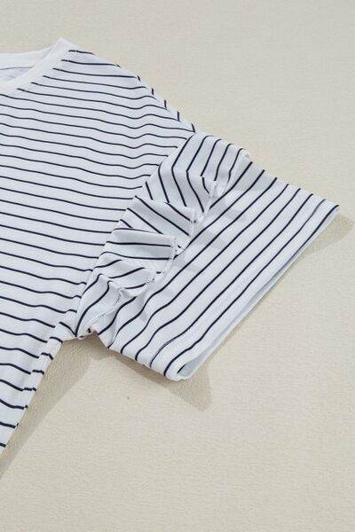 Stripe Round Neck Short Sleeve Mini Dress for a perfect OOTD – dress to impress outfits from Amexza