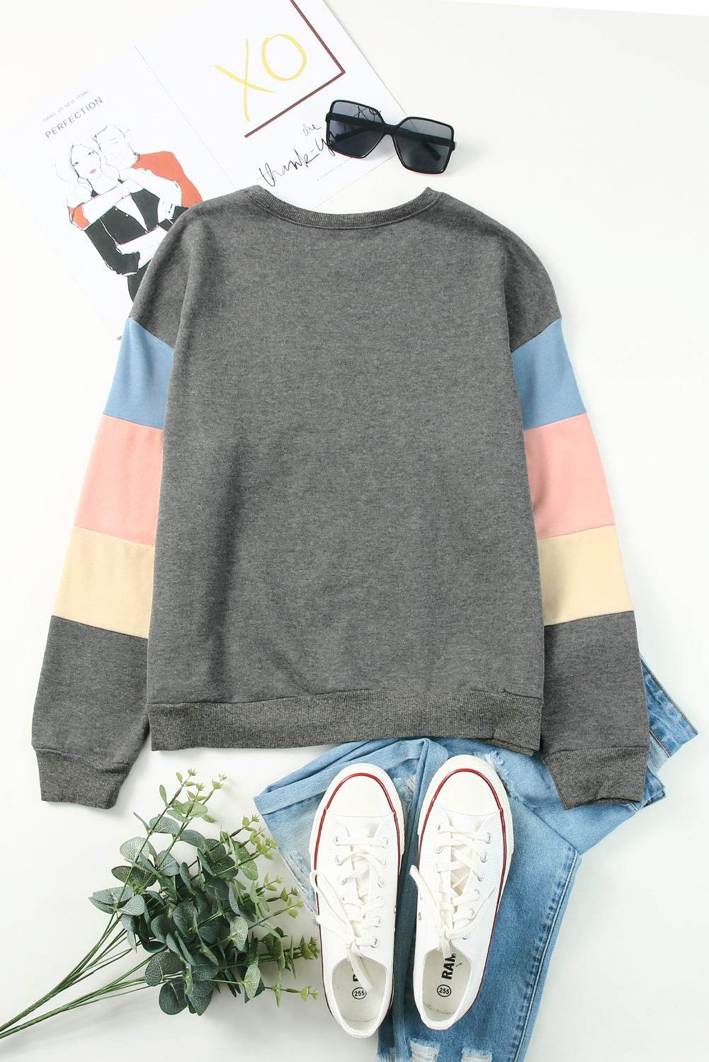 Color Block Round Neck Long Sleeve Sweatshirt for a perfect OOTD – dress to impress outfits from Amexza