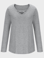 Crisscross V-Neck Long Sleeve T-Shirt - Amexza