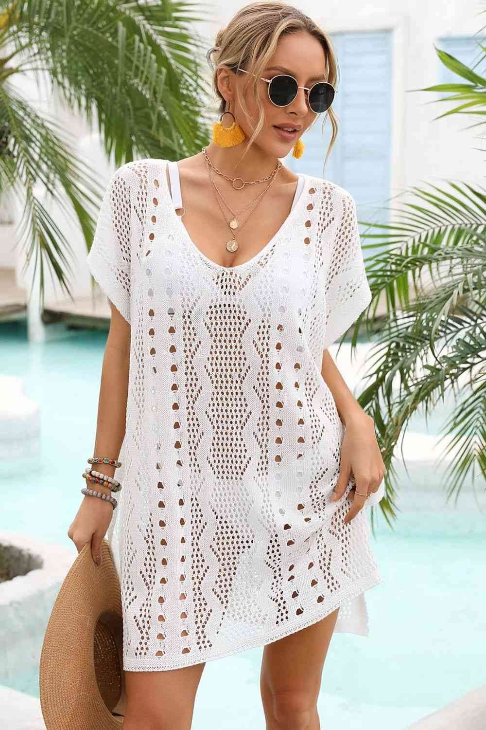 Angel Wings Openwork Plunge Dolman Sleeve Cover-Up Dress for a perfect OOTD – dress to impress outfits from Amexza