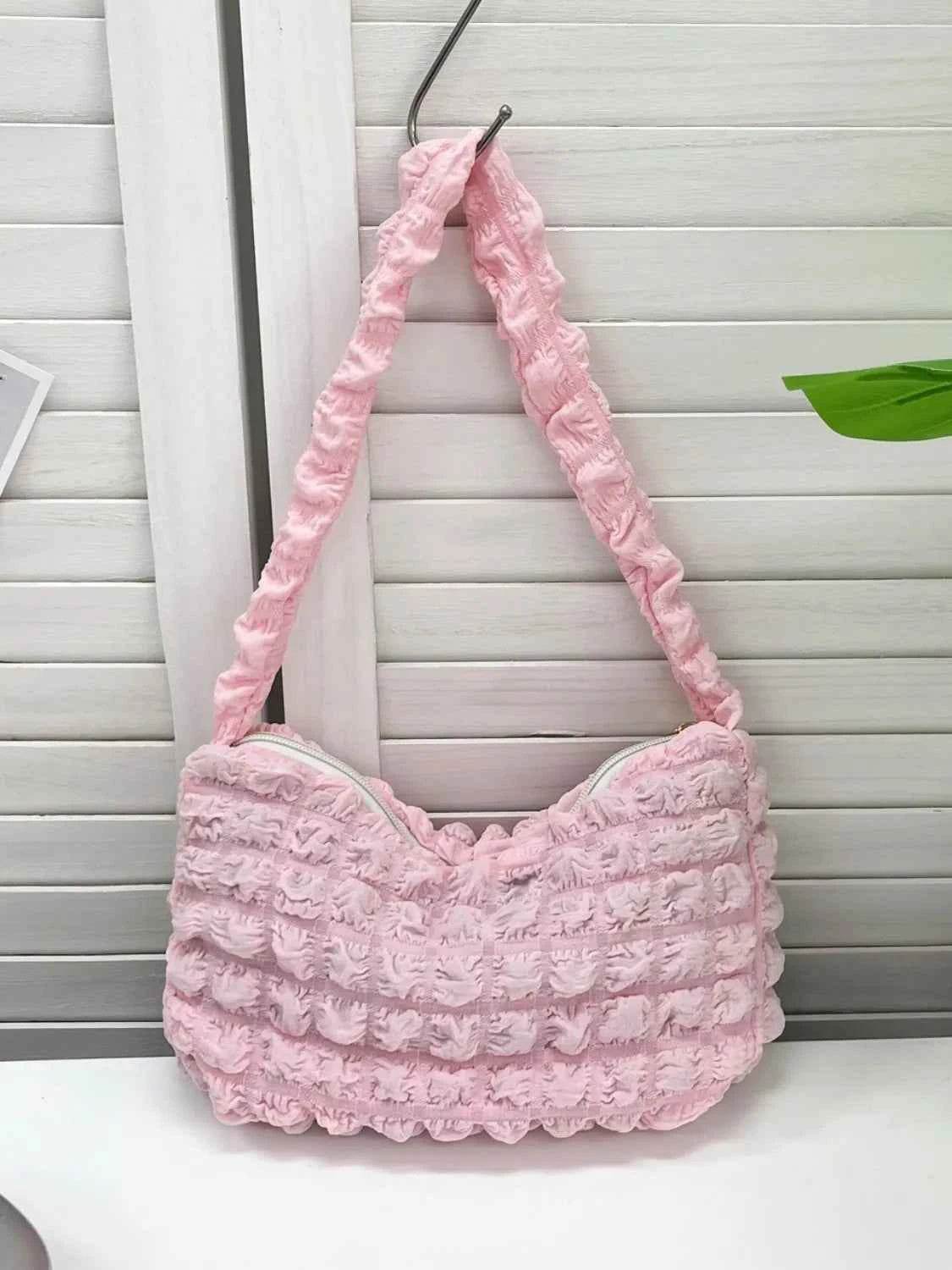 Cloud Puff Textured Shoulder Bag Pink One Size for a perfect OOTD – dress to impress outfits from Amexza