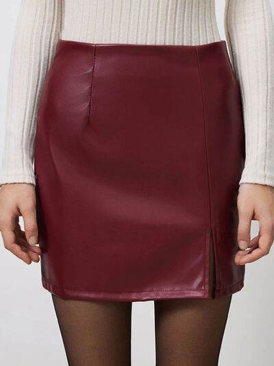 Slit Mini Skirt with Zipper Burgundy for a perfect OOTD – dress to impress outfits from Amexza