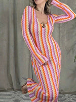 Contrast Striped Long Sleeve Maxi Dress