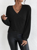 Surplice Dropped Shoulder Long Sleeve T-Shirt - Amexza