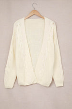 Cable-Knit Open Front Cardigan - Amexza