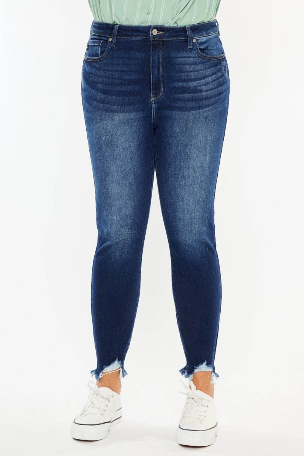 Full Size High Rise Frayed Ankle Skinny Jeans - Amexza
