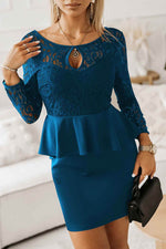 Lace Detail Long Sleeve Mini Dress - Amexza